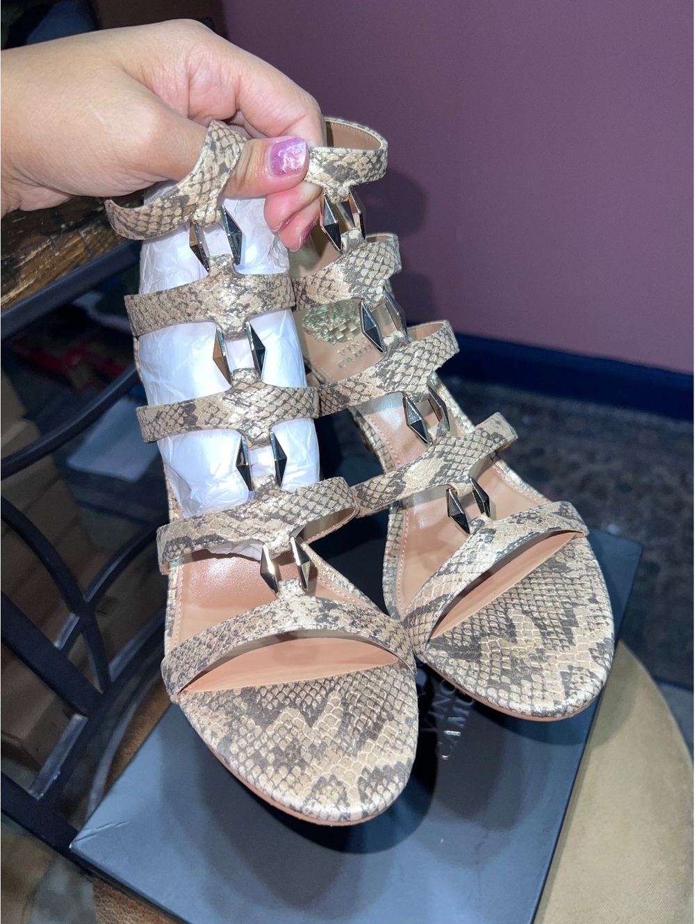 Vince Camuto Women's Snake Print Strappy Heeled Sandals Size 10M